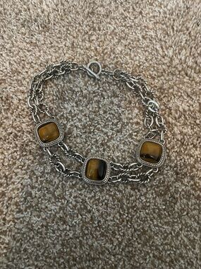 NWOT tigers eye stone and silver chain necklace
